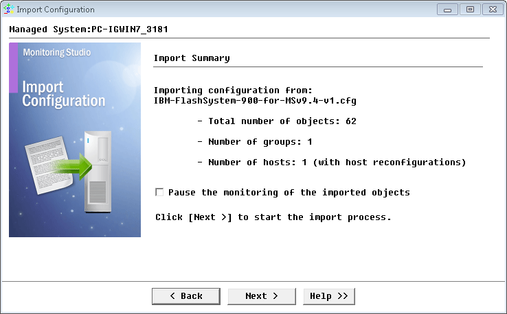 Reviewing the IBM Flash System 900 configuration import summary